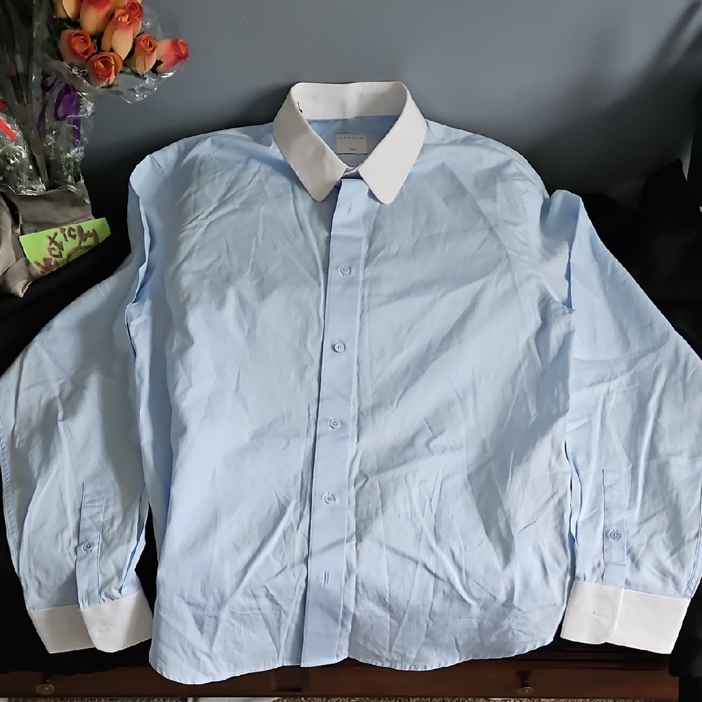Sandro Light Blue Dress Shirt with White Collar